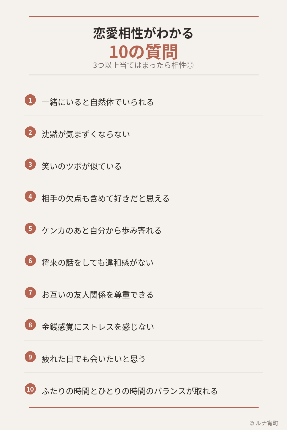 恋愛相性がわかる10の質問チェックリスト
